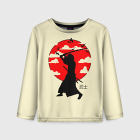 Детский лонгслив 3D с принтом Japan samurai в Кировске, 100% полиэстер | длинные рукава, круглый вырез горловины, полуприлегающий силуэт
 | Тематика изображения на принте: boy | japan style | japanese aesthetics | ninja | samurai | воин | иероглифы | катана | красная луна | меч | ниндзя | рыцарь | самурай | солдат | харакири | черный самурай | япония | японская анимация | японская эстетика