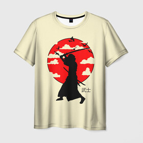 Мужская футболка 3D с принтом Japan samurai в Кировске, 100% полиэфир | прямой крой, круглый вырез горловины, длина до линии бедер | boy | japan style | japanese aesthetics | ninja | samurai | воин | иероглифы | катана | красная луна | меч | ниндзя | рыцарь | самурай | солдат | харакири | черный самурай | япония | японская анимация | японская эстетика