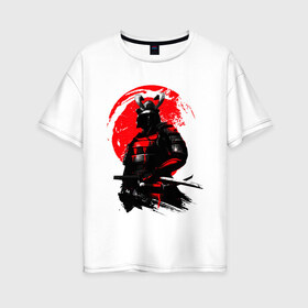 Женская футболка хлопок Oversize с принтом САМУРАЙ в Кировске, 100% хлопок | свободный крой, круглый ворот, спущенный рукав, длина до линии бедер
 | ninja | oni | samurai | shogun | путь воина. | самурай | самурай на коне | сёгун | токио | харакири | чёрный самурай | японский самурай