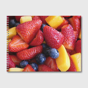 Альбом для рисования с принтом Фругтово-ягодное изобилие в Кировске, 100% бумага
 | матовая бумага, плотность 200 мг. | еда | клубника | манго | фрукт | фрукты | черника | ягода | ягоды