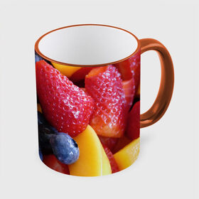 Кружка с принтом Фругтово-ягодное изобилие в Кировске, керамика | ёмкость 330 мл | Тематика изображения на принте: еда | клубника | манго | фрукт | фрукты | черника | ягода | ягоды