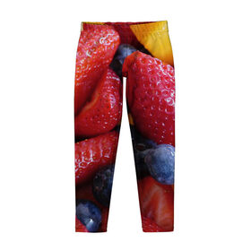 Детские леггинсы 3D с принтом Фругтово-ягодное изобилие в Кировске, полиэстер 85%, спандекс 15% | эластичный пояс, зауженный крой | еда | клубника | манго | фрукт | фрукты | черника | ягода | ягоды