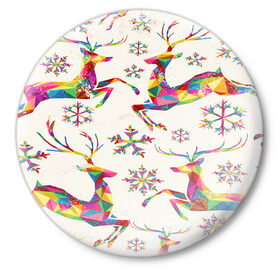 Значок с принтом Новогодние Олени в Кировске,  металл | круглая форма, металлическая застежка в виде булавки | Тематика изображения на принте: 