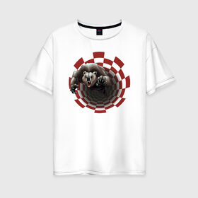 Женская футболка хлопок Oversize с принтом Гризли в Кировске, 100% хлопок | свободный крой, круглый ворот, спущенный рукав, длина до линии бедер
 | art | абстракция | арт | графика | медведь