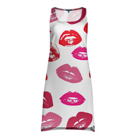 Платье-майка 3D с принтом Губы в Кировске, 100% полиэстер | полуприлегающий силуэт, широкие бретели, круглый вырез горловины, удлиненный подол сзади. | арт | бардовый | губы | косметика | красный | помада | поцелуи | поцелуй | рисунок | розовый