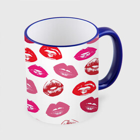 Кружка с принтом Губы в Кировске, керамика | ёмкость 330 мл | арт | бардовый | губы | косметика | красный | помада | поцелуи | поцелуй | рисунок | розовый