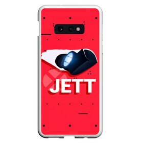 Чехол для Samsung S10E с принтом Jett в Кировске, Силикон | Область печати: задняя сторона чехла, без боковых панелей | Тематика изображения на принте: game | jett | jett valorant | player | valorant | valorant логтип | валарант | валарант новогодний | валорант | детский | детям | джет | нг | новогодний узор | новый год | орнамент | подарок | ребенок | рождество | семья | узор