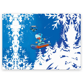 Поздравительная открытка с принтом Brawl Stars (Snowboarding) в Кировске, 100% бумага | плотность бумаги 280 г/м2, матовая, на обратной стороне линовка и место для марки
 | brawl | break dance | leon | moba | skateboard | stars | supercell | surfing | игра | коллаборация | коллаж | колоборация | паттерн