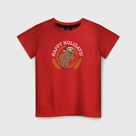 Детская футболка хлопок с принтом Happy holidays! в Кировске, 100% хлопок | круглый вырез горловины, полуприлегающий силуэт, длина до линии бедер | cartoon network | grizz | vdkimel | we bare bears | вся правда о медведях | гризли