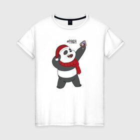 Женская футболка хлопок с принтом Panda в Кировске, 100% хлопок | прямой крой, круглый вырез горловины, длина до линии бедер, слегка спущенное плечо | cartoon network | panda | vdkimel | we bare bears | вся правда о медведях | панда