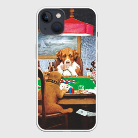 Чехол для iPhone 13 с принтом Собаки играют в покер в Кировске,  |  | Тематика изображения на принте: a friend in need | art | artist | bets | buldog | cards | chips | dogs | gambling | games | memes | picture | poker | азартные игры | бульдог | друг познается в беде | искусство | картина | карты | мемы | покер | сенбернар | собаки | собачки | ставки