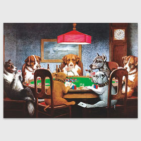 Поздравительная открытка с принтом Собаки играют в покер в Кировске, 100% бумага | плотность бумаги 280 г/м2, матовая, на обратной стороне линовка и место для марки
 | Тематика изображения на принте: a friend in need | art | artist | bets | buldog | cards | chips | dogs | gambling | games | memes | picture | poker | азартные игры | бульдог | друг познается в беде | искусство | картина | карты | мемы | покер | сенбернар | собаки | собачки | ставки
