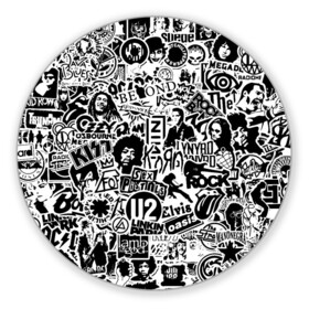 Коврик для мышки круглый с принтом Rock Band Logos в Кировске, резина и полиэстер | круглая форма, изображение наносится на всю лицевую часть | ac dc | linkin park | music | queen | radiohead | rock | rock band logos | линкин парк | музыка | ретро | рок группа | элвис