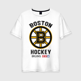 Женская футболка хлопок Oversize с принтом BOSTON BRUINS NHL в Кировске, 100% хлопок | свободный крой, круглый ворот, спущенный рукав, длина до линии бедер
 | black | boston | bruins | hockey | ice | logo | nhl | sport | usa | бостон | брюинз | кубок | логотип | нхл | спорт | стэнли | хоккей