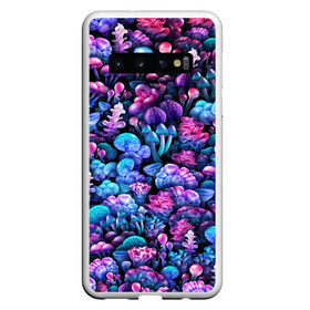 Чехол для Samsung Galaxy S10 с принтом Волшебные грибы в Кировске, Силикон | Область печати: задняя сторона чехла, без боковых панелей | neon | гриб | грибник | грибочки | магия | мистика | мухомор | паттерн | поганки | психоделика | психоделический | свет | сияние