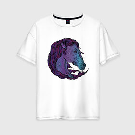 Женская футболка хлопок Oversize с принтом Конь в Кировске, 100% хлопок | свободный крой, круглый ворот, спущенный рукав, длина до линии бедер
 | tayavuk | графика | конь | лошадь | рисунок