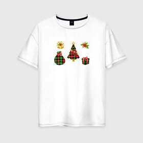 Женская футболка хлопок Oversize с принтом Рождественские Украшения в Кировске, 100% хлопок | свободный крой, круглый ворот, спущенный рукав, длина до линии бедер
 | елка | зима | игрушки | картинки | колокольчики | мешок | новый год | подарок | праздники | прикольные | рождественские украшения