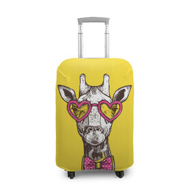 Чехол для чемодана 3D с принтом Жираф в Кировске, 86% полиэфир, 14% спандекс | двустороннее нанесение принта, прорези для ручек и колес | бабочка | винтаж | графика | жираф | очки | ретро | рисунок | сердечки | хипстер