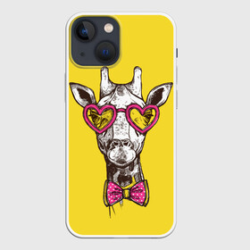 Чехол для iPhone 13 mini с принтом Жираф в Кировске,  |  | бабочка | винтаж | графика | жираф | очки | ретро | рисунок | сердечки | хипстер
