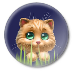 Значок с принтом зелёная трава в Кировске,  металл | круглая форма, металлическая застежка в виде булавки | глазки | животные | котёнок | рыжий
