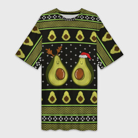 Платье-футболка 3D с принтом Avo christmas в Кировске,  |  | 2020 | 2021 | avocado | christmas | happy | merry | new year | sweater | ugly christmas | авакадо | зима | новогодний | новогодняя | новый год | рождественский | рождественский свитер | рождество | свитер | снег