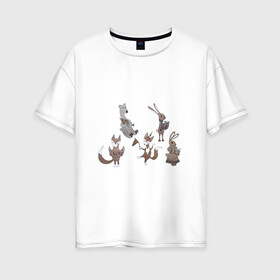 Женская футболка хлопок Oversize с принтом Звери в Кировске, 100% хлопок | свободный крой, круглый ворот, спущенный рукав, длина до линии бедер
 | животные | звери | картинки | кролики | лис | медведь | милый | популярные | прикольные | сказки | смешные