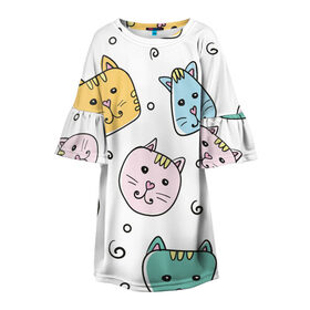 Детское платье 3D с принтом Узор - Смешные котики в Кировске, 100% полиэстер | прямой силуэт, чуть расширенный к низу. Круглая горловина, на рукавах — воланы | детский | кот | котики | кошка | нарисованный | прикольные | смайлы | узор