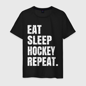Мужская футболка хлопок с принтом EAT SLEEP HOCKEY REPEAT в Кировске, 100% хлопок | прямой крой, круглый вырез горловины, длина до линии бедер, слегка спущенное плечо. | boston | bruins | capitals | detroit | eat | eat sleep hockey repeat | hockey | nhl | penguins | pittsburgh | red wings | repeat | sleep | washington | вашингтон кэпиталз | нхл | питтсбург пингвинз | хокей | хоккей