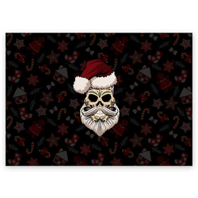 Поздравительная открытка с принтом El Santa в Кировске, 100% бумага | плотность бумаги 280 г/м2, матовая, на обратной стороне линовка и место для марки
 | 2021 | bones | christmas | death | death day | happy | merry christmas | merry x mas | mexico | new year | santa | santa claus | scull | smile | борода | дед мороз | кости | мексика | новогодний | новый год | с новым годом | санта | скелет | счастливый | 