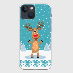 Чехол для iPhone 13 mini с принтом Иди, обниму   Рудольф в Кировске,  |  | 2021 | new year | деда мороза | зима | к нам приходит | клауса | костюм | новогодний | новый год | праздник | рога | рождество | рудольф | санты | снег | снежинки | снежок | узоры | холодно