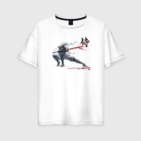 Женская футболка хлопок Oversize с принтом Самурай в Кировске, 100% хлопок | свободный крой, круглый ворот, спущенный рукав, длина до линии бедер
 | буси | воины рыцари | сабурау | самурай