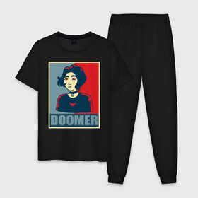 Мужская пижама хлопок с принтом Doomer girl в Кировске, 100% хлопок | брюки и футболка прямого кроя, без карманов, на брюках мягкая резинка на поясе и по низу штанин
 | 