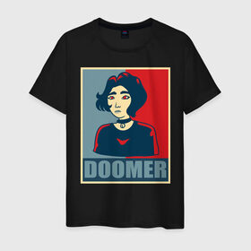 Мужская футболка хлопок с принтом Doomer girl в Кировске, 100% хлопок | прямой крой, круглый вырез горловины, длина до линии бедер, слегка спущенное плечо. | 