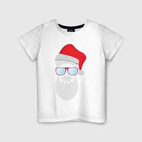 Детская футболка хлопок с принтом Santa Hipster в Кировске, 100% хлопок | круглый вырез горловины, полуприлегающий силуэт, длина до линии бедер | Тематика изображения на принте: 100 | alter | bad | beard | boy | christmas | dead | death | ego | head | hipster | klaus | life | marry | new | old | omg | real | retro | santa | skull | year | борода | бородач | бро | год | дед | мороз | на | новый | ретро | санта | сти