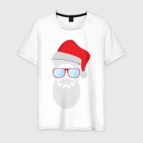 Мужская футболка хлопок с принтом Santa Hipster в Кировске, 100% хлопок | прямой крой, круглый вырез горловины, длина до линии бедер, слегка спущенное плечо. | Тематика изображения на принте: 100 | alter | bad | beard | boy | christmas | dead | death | ego | head | hipster | klaus | life | marry | new | old | omg | real | retro | santa | skull | year | борода | бородач | бро | год | дед | мороз | на | новый | ретро | санта | сти