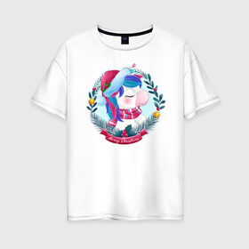 Женская футболка хлопок Oversize с принтом Юни в Кировске, 100% хлопок | свободный крой, круглый ворот, спущенный рукав, длина до линии бедер
 | арт | графика | единорог | животные | звери | пони
