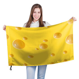 Флаг 3D с принтом Реалистичный желтый сыр в Кировске, 100% полиэстер | плотность ткани — 95 г/м2, размер — 67 х 109 см. Принт наносится с одной стороны | еда | желтый | крыса | мышиный | мышь | прикольная | сыр | сырный | узор | фастфуд