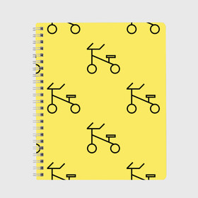 Тетрадь с принтом Велосипеды на желтом в Кировске, 100% бумага | 48 листов, плотность листов — 60 г/м2, плотность картонной обложки — 250 г/м2. Листы скреплены сбоку удобной пружинной спиралью. Уголки страниц и обложки скругленные. Цвет линий — светло-серый
 | велик | велосипед | велоспрот | желтый | кататься | летний | паттерн | покатушки | спорт | узор