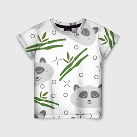 Детская футболка 3D с принтом Панда с бамбуком в Кировске, 100% гипоаллергенный полиэфир | прямой крой, круглый вырез горловины, длина до линии бедер, чуть спущенное плечо, ткань немного тянется | бамбук | белый | детский | милый | мультяшный | панда | паттерн | узор
