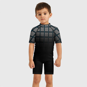 Детский купальный костюм 3D с принтом клетка в Кировске, Полиэстер 85%, Спандекс 15% | застежка на молнии на спине | геометрия | клетка | линии | полоски | полосы | ровно | серый | сетка | синий | темный | точки | черный