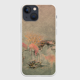 Чехол для iPhone 13 mini с принтом Пейзаж в Кировске,  |  | акварель | дымка | живопись | лодки | пастель | пейзаж