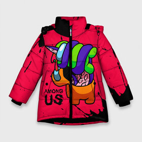 Зимняя куртка для девочек 3D с принтом AMONG US - ORANGE & GREEN в Кировске, ткань верха — 100% полиэстер; подклад — 100% полиэстер, утеплитель — 100% полиэстер. | длина ниже бедра, удлиненная спинка, воротник стойка и отстегивающийся капюшон. Есть боковые карманы с листочкой на кнопках, утяжки по низу изделия и внутренний карман на молнии. 

Предусмотрены светоотражающий принт на спинке, радужный светоотражающий элемент на пуллере молнии и на резинке для утяжки. | among | among us | amongus | crewmate | game | games | imposter | impostor | logo | monster | sabotage | shhh | амонг | амонг ас | амонгас | игра | игры | импостер | космос | крюмейт | лого | логотип | логотипы | монстр | саботаж | символ | сим