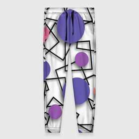 Женские брюки 3D с принтом Геометрический узор в Кировске, полиэстер 100% | прямой крой, два кармана без застежек по бокам, с мягкой трикотажной резинкой на поясе и по низу штанин. В поясе для дополнительного комфорта — широкие завязки | 3д эффект | графика | квадраты | объемные фигуры | разноцветные круги