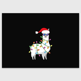 Поздравительная открытка с принтом Рождественская Лама в Кировске, 100% бумага | плотность бумаги 280 г/м2, матовая, на обратной стороне линовка и место для марки
 | 2021 | 21 | 2k21 | 2к21 | chrystmas | lama | marry | new | santa | snow | xmas | year | год | годом | дед | елка | елки | клаус | лама | лес | мороз | настроение | новогоднее | новогоднему | новый | новым | по | рождество | с | санта | снег