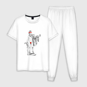 Мужская пижама хлопок с принтом MMXX в Кировске, 100% хлопок | брюки и футболка прямого кроя, без карманов, на брюках мягкая резинка на поясе и по низу штанин
 | Тематика изображения на принте: 2020 | minimalism | mmxx | virofft | viront | vt | минимализм | статуя
