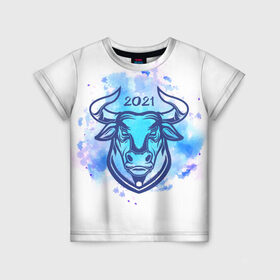 Детская футболка 3D с принтом Год быка в Кировске, 100% гипоаллергенный полиэфир | прямой крой, круглый вырез горловины, длина до линии бедер, чуть спущенное плечо, ткань немного тянется | 2021 | год быка | новый год | с новым годом
