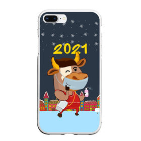 Чехол для iPhone 7Plus/8 Plus матовый с принтом Коронавирусный Новый Год в Кировске, Силикон | Область печати: задняя сторона чехла, без боковых панелей | 2021 | 7 января | bull | newyear | santa | бык | быки | бычок | год быка | дед мороз | корова | новогодние каникулы | новогодние праздники | новый 2021 | новый год | новый год 2021 | рождество | сани | санта | санта клаус