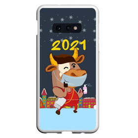 Чехол для Samsung S10E с принтом Коронавирусный Новый Год в Кировске, Силикон | Область печати: задняя сторона чехла, без боковых панелей | Тематика изображения на принте: 2021 | 7 января | bull | newyear | santa | бык | быки | бычок | год быка | дед мороз | корова | новогодние каникулы | новогодние праздники | новый 2021 | новый год | новый год 2021 | рождество | сани | санта | санта клаус