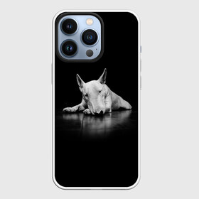 Чехол для iPhone 13 Pro с принтом Puppy в Кировске,  |  | Тематика изображения на принте: bull terrier | dog | ears | eyes | muzzle | nose | paws | puppy | бультерьер | глаза | лапы | нос | уши | щенок