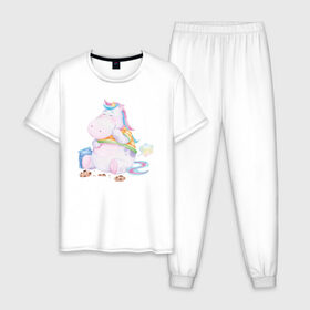 Мужская пижама хлопок с принтом Хрум в Кировске, 100% хлопок | брюки и футболка прямого кроя, без карманов, на брюках мягкая резинка на поясе и по низу штанин
 | арт | графика | единорог | пони | фэнтази
